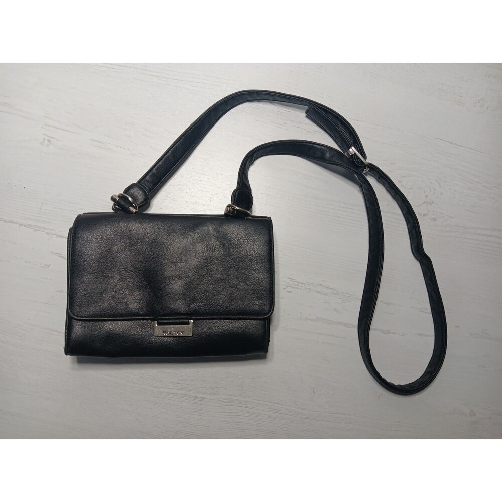 Koltov Crossbody Purse Organizer Black Vinyl Adjustable Strap